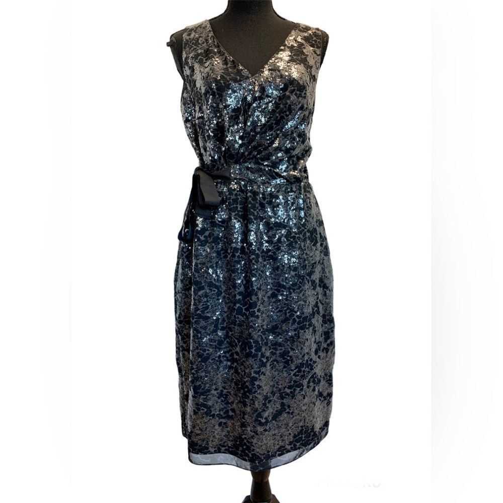 ELIE Tahari Brown black sequin leopard print sleeveless cocktail dress Sz 10